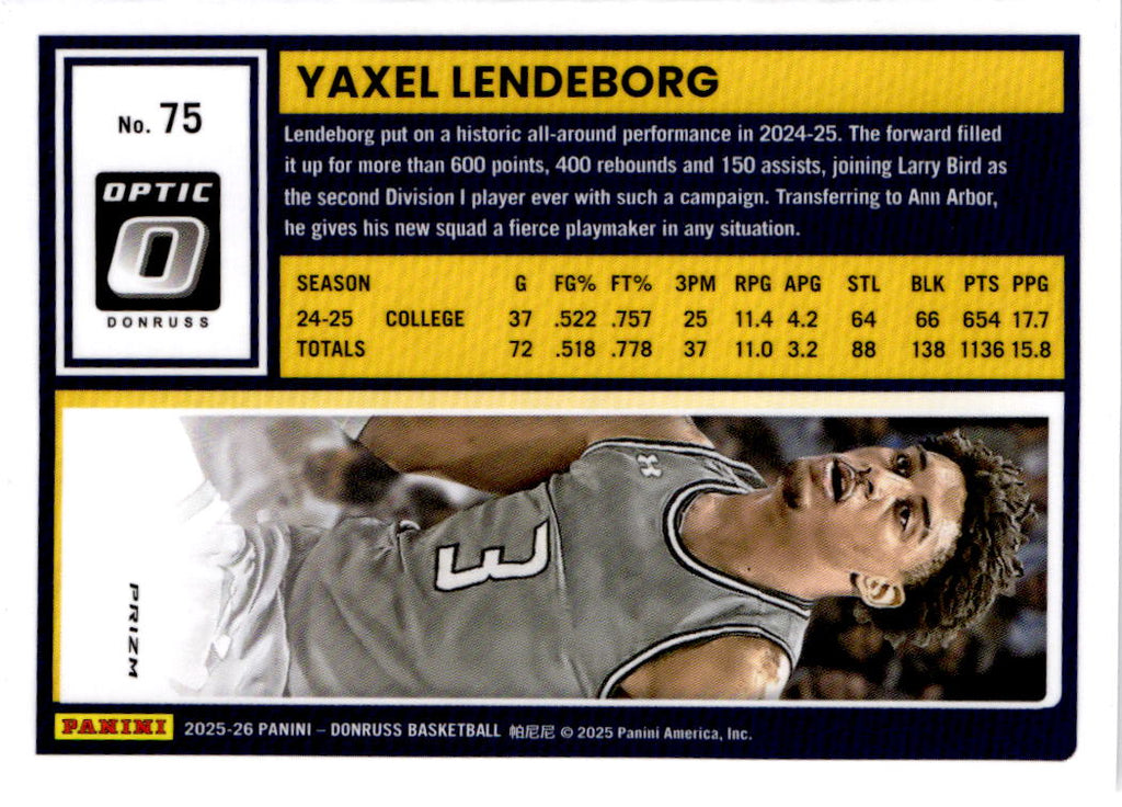 2025-26 Donruss #75 Yaxel Lendeborg Optic Holo
