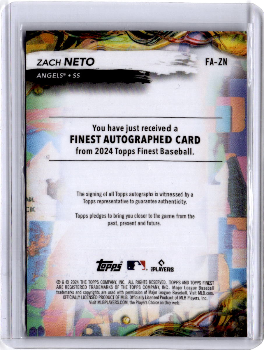 2024 Finest #FA-ZN Zach Neto Finest Autographs Blue Refractors /150