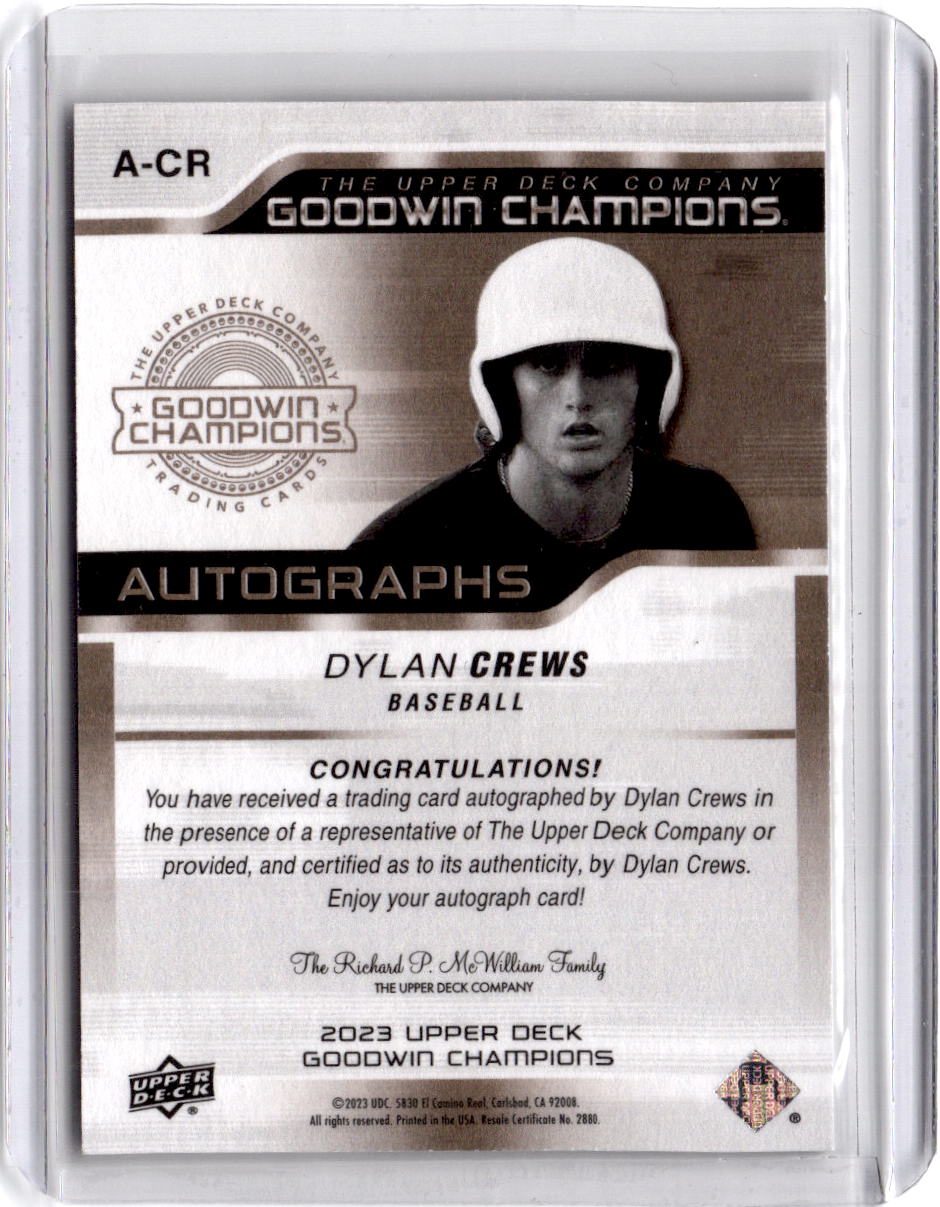 2023 Upper Deck Goodwin Champions #A-CR Dylan Crews Autographs Inscriptions