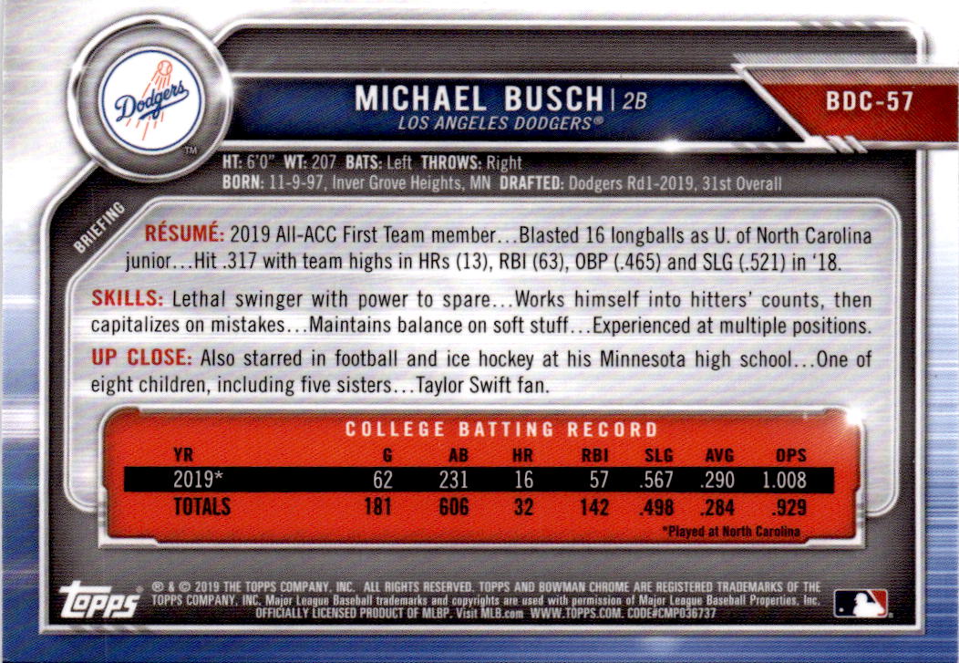 2019 Bowman Draft #BDC-57 Michael Busch Chrome