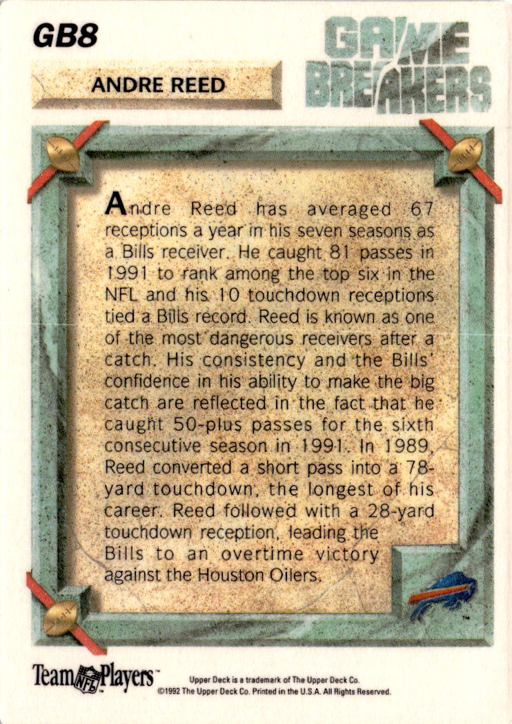 1992 Upper Deck #GB8 Andre Reed Game Breakers