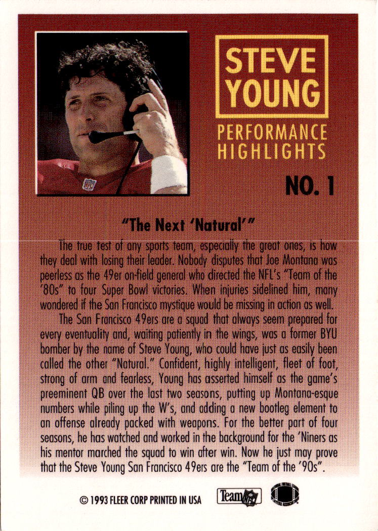1993 Fleer #1 Steve Young Steve Young: Performance Highlights