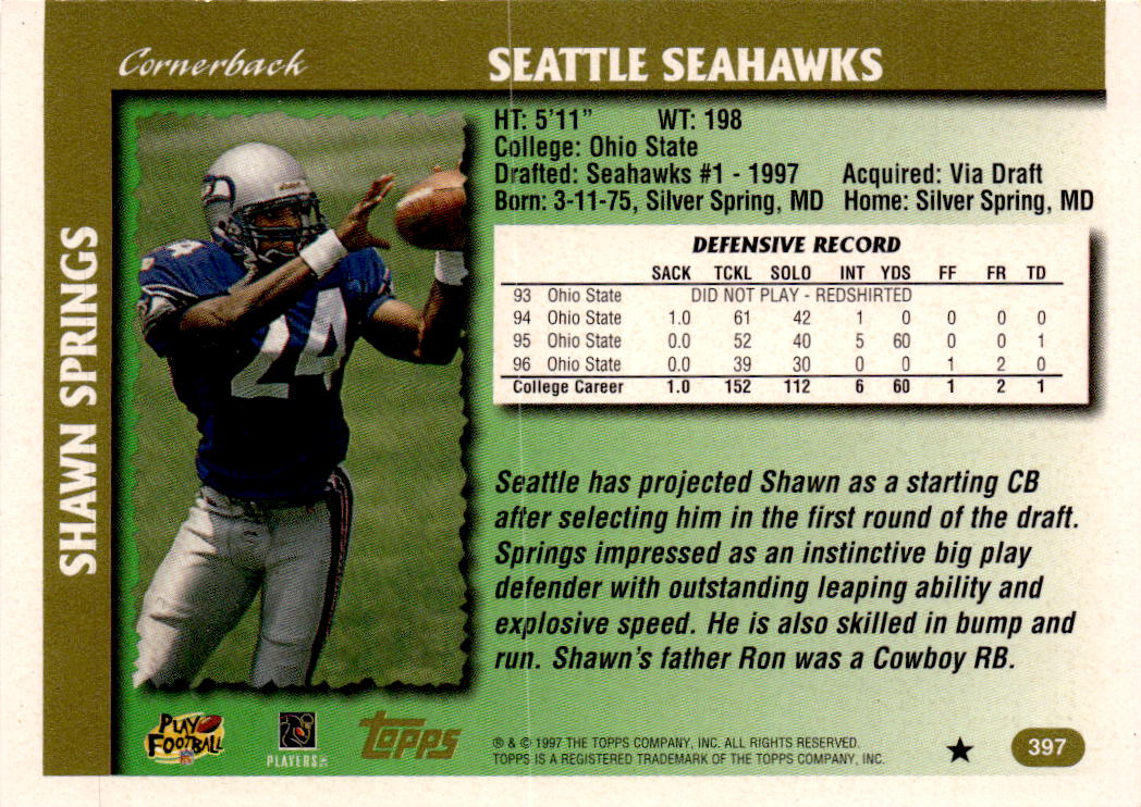 1997 Topps #397 Shawn Springs
