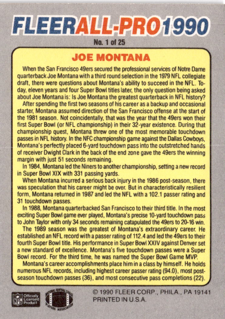 1990 Fleer #1 Joe Montana All-Pro