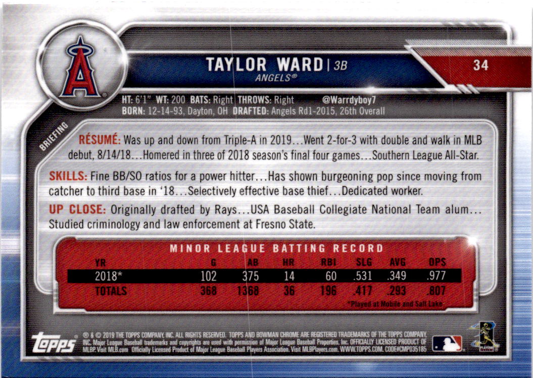 2019 Bowman Chrome #34 Taylor Ward