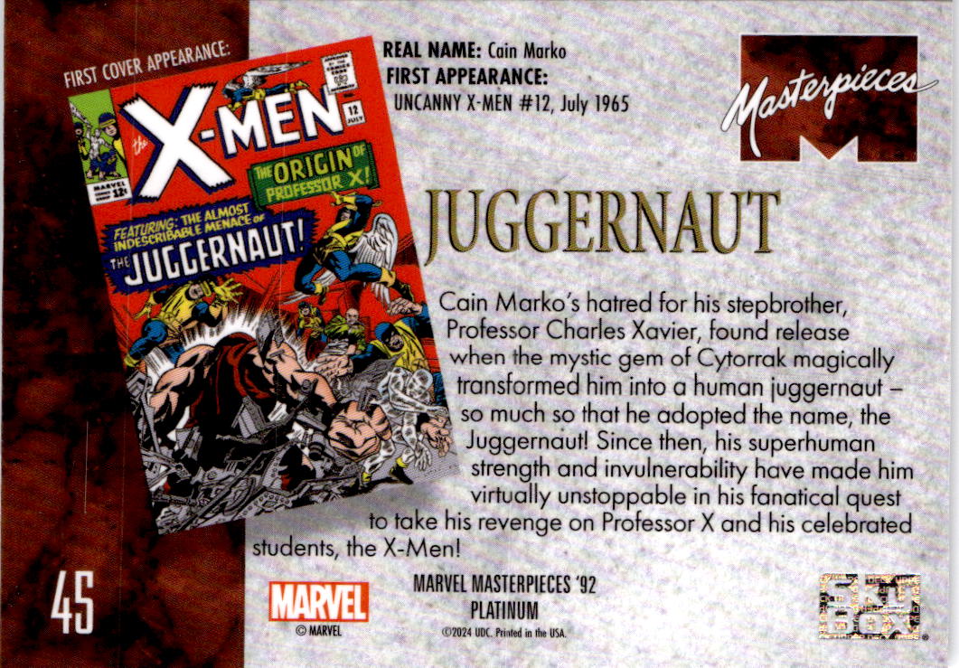 2024 Upper Deck Marvel Masterpieces '92 Platinum #45 Juggernaut