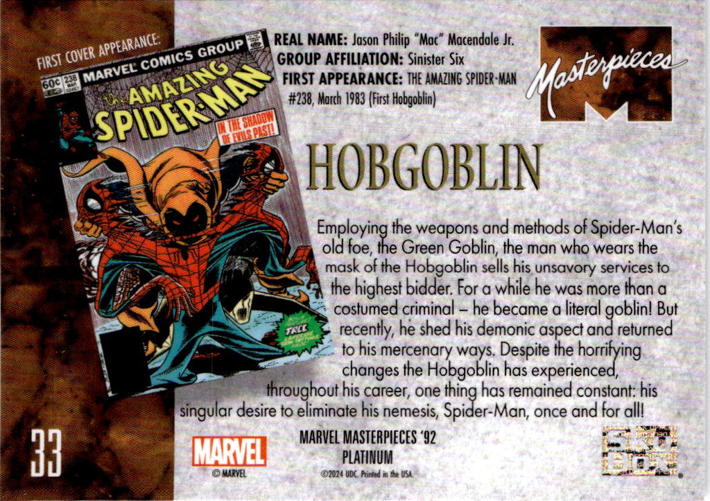 2024 Upper Deck Marvel Masterpieces '92 Platinum #33 Hobgoblin