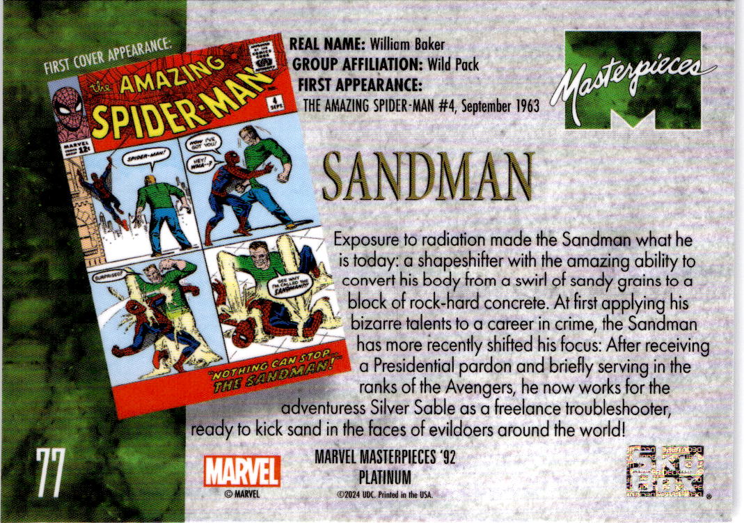 2024 Upper Deck Marvel Masterpieces '92 Platinum #77 Sandman