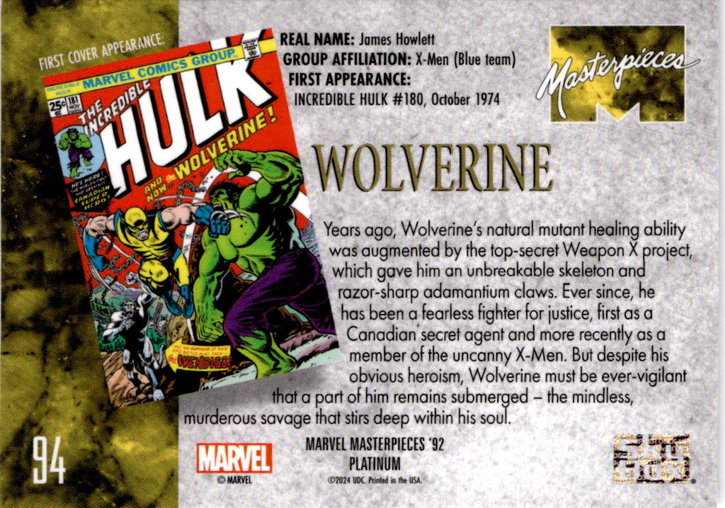 2024 Upper Deck Marvel Masterpieces '92 Platinum #94 Wolverine