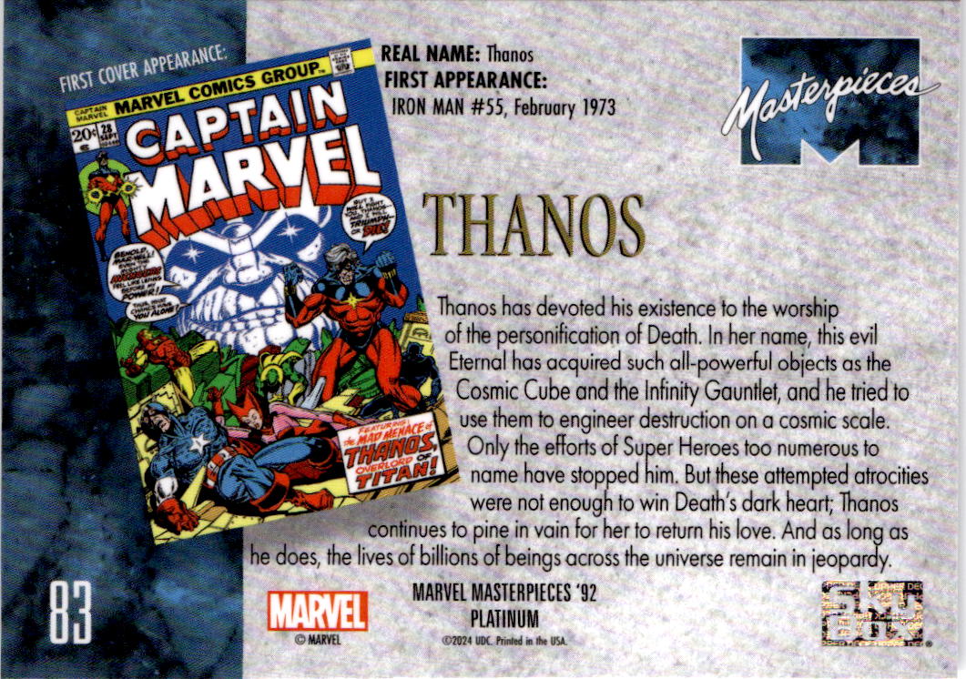 2024 Upper Deck Marvel Masterpieces '92 Platinum #83 Thanos