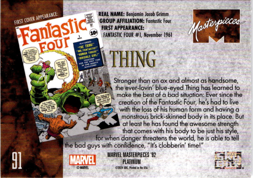 2024 Upper Deck Marvel Masterpieces '92 Platinum #91 Thing