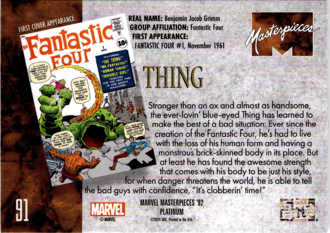 2024 Upper Deck Marvel Masterpieces '92 Platinum #91 Thing