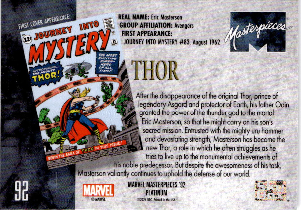 2024 Upper Deck Marvel Masterpieces '92 Platinum #92 Thor