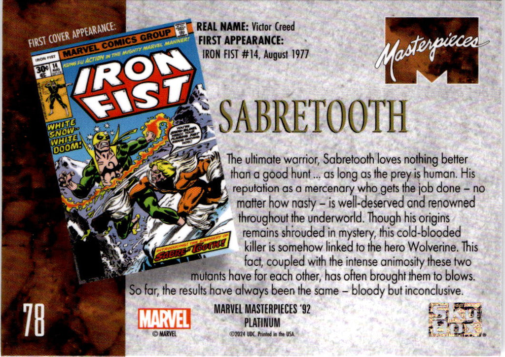 1992 SkyBox Marvel Masterpieces #78 Sabretooth