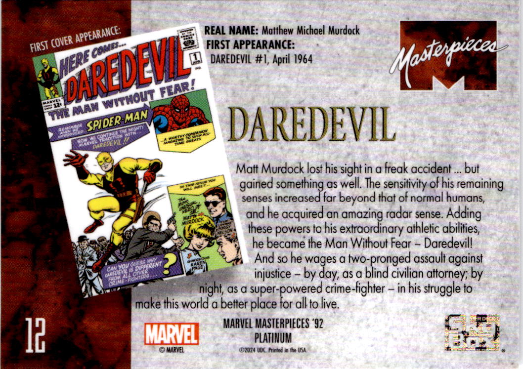 2024 Upper Deck Marvel Masterpieces '92 Platinum #12 Daredevil