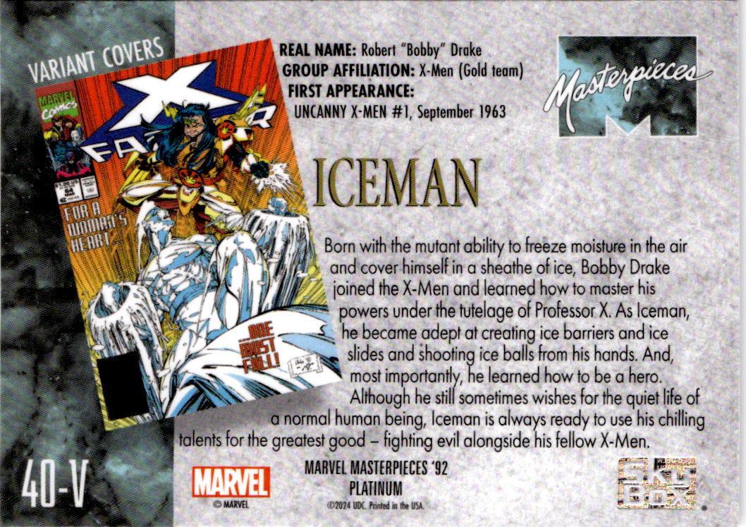 2024 Upper Deck Marvel Masterpieces '92 Platinum #40-V Iceman Variant Cover