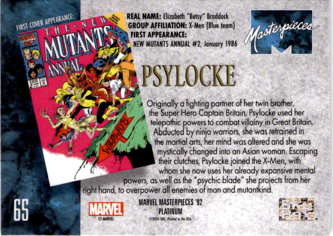 1992 SkyBox Marvel Masterpieces #65 Psylocke