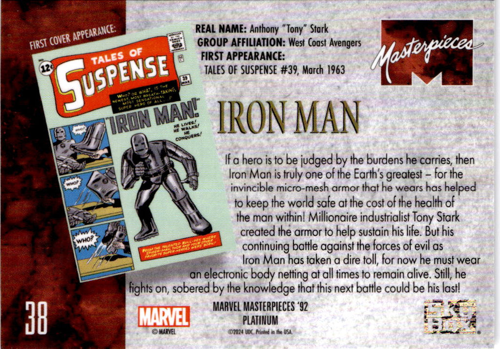 2024 Upper Deck Marvel Masterpieces '92 Platinum #38 Iron Man