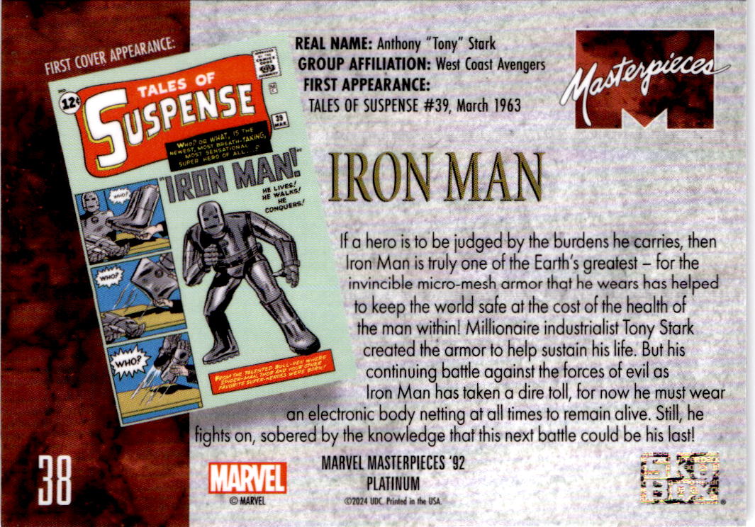 2024 Upper Deck Marvel Masterpieces '92 Platinum #38 Iron Man