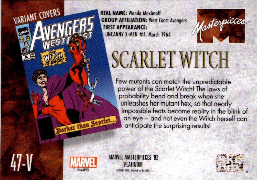 2024 Upper Deck Marvel Masterpieces '92 Platinum Scarlet Witch Variant Cover