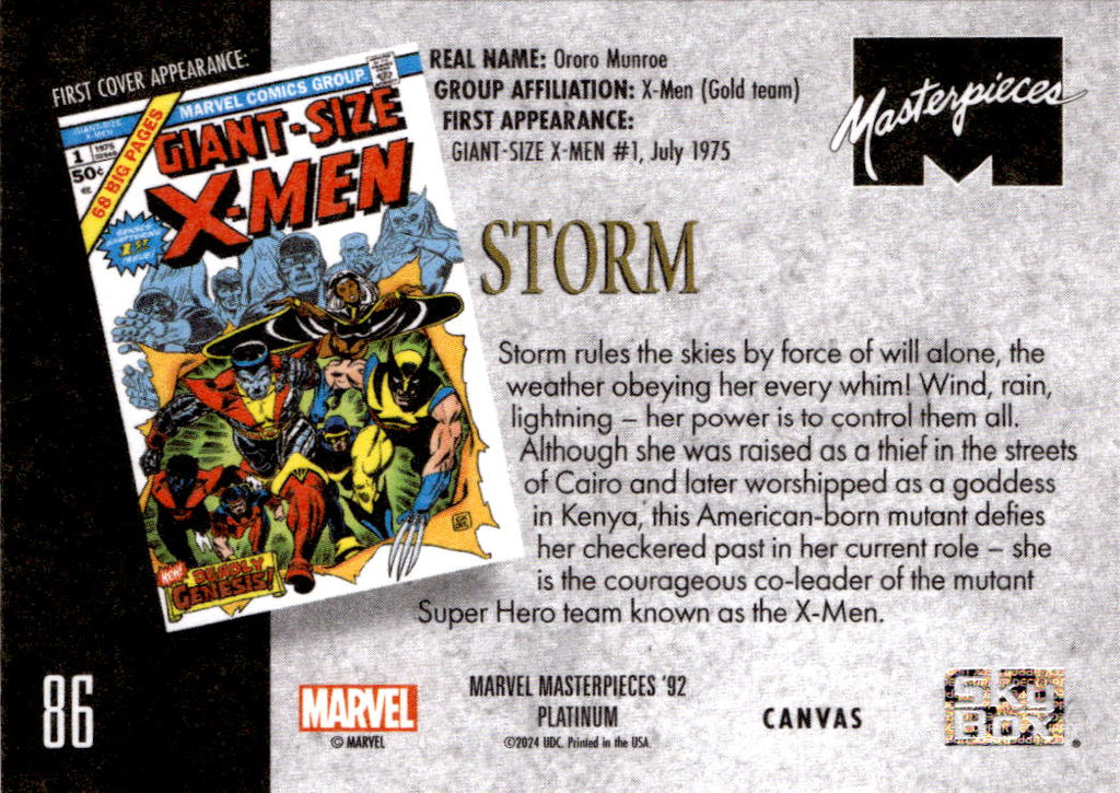 2024 Upper Deck Marvel Masterpieces '92 Platinum #86 Storm Canvas
