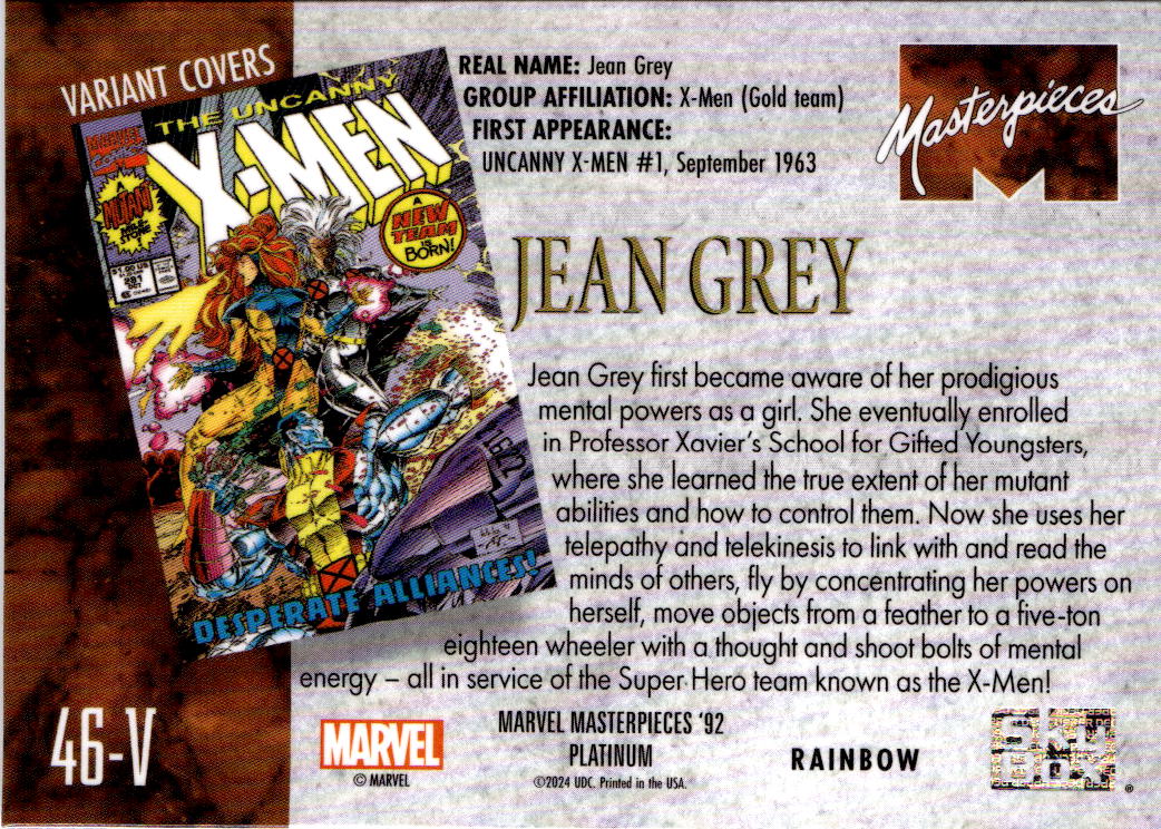 2024 UD Marvel Masterpieces '92 Platinum Jean Grey Variant Cover Rainbow