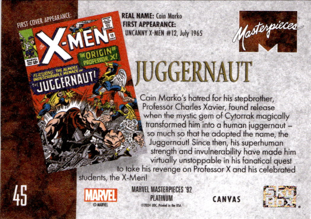 2024 Upper Deck Marvel Masterpieces '92 Platinum #45 Juggernaut Canvas