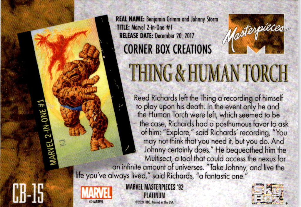 2024 UD Masterpieces '92 Platinum Thing & Human Torch Corner Box Creations