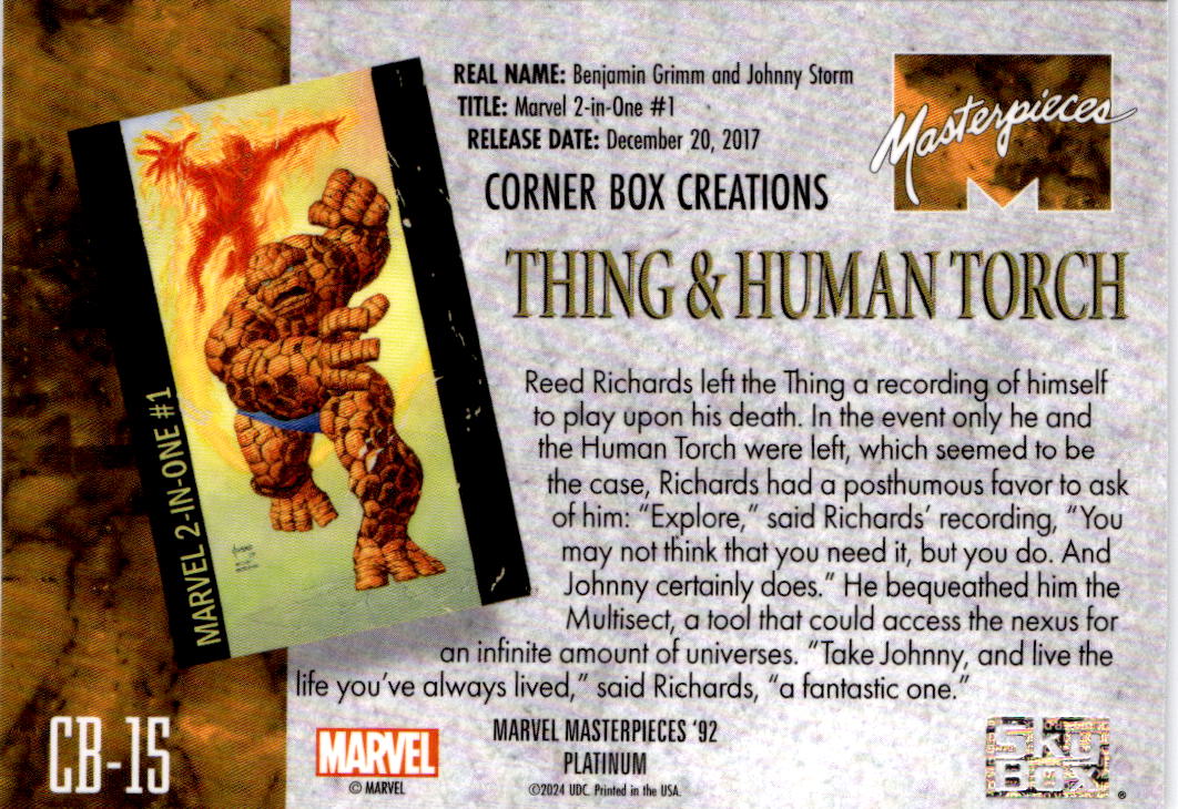 2024 UD Masterpieces '92 Platinum Thing & Human Torch Corner Box Creations
