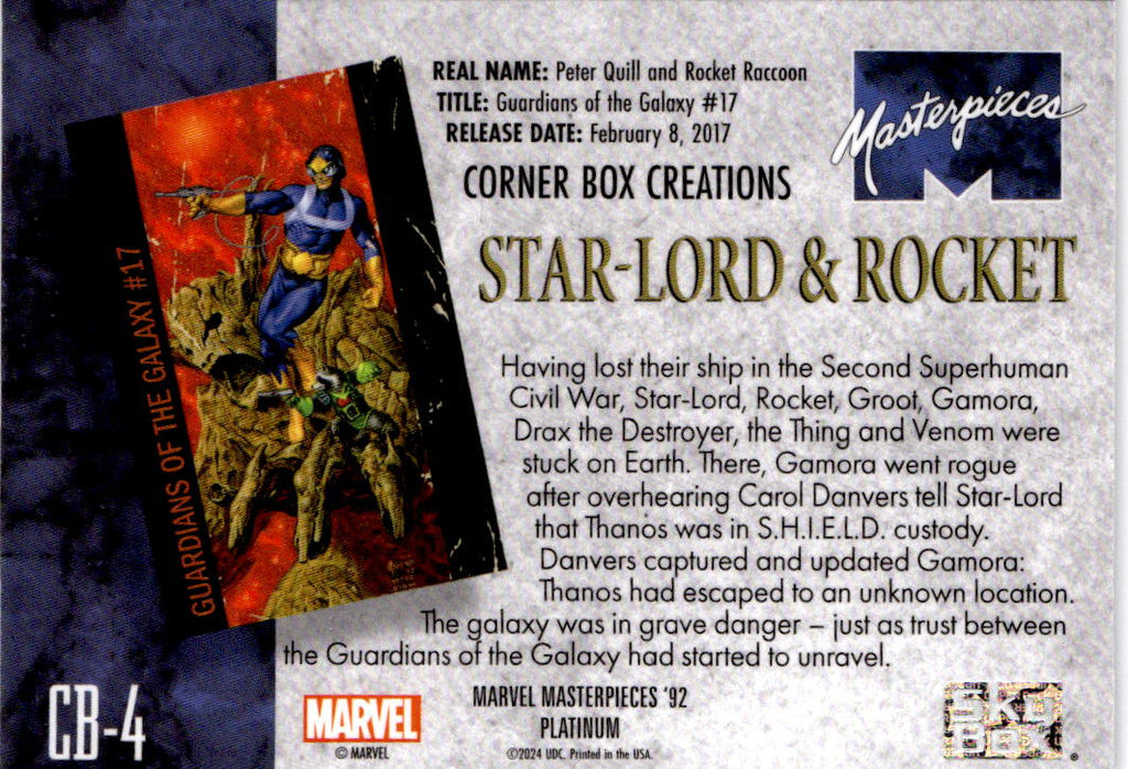 2024 UD Marvel Masterpieces '92 Platinum Star-Lord & Rocket Corner Box Creations