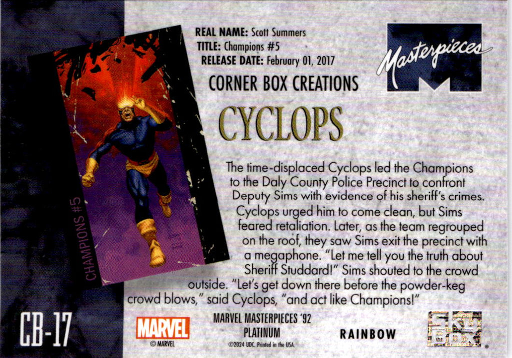 2024 UD Masterpieces '92 Platinum Cyclops Corner Box Creations Rainbow