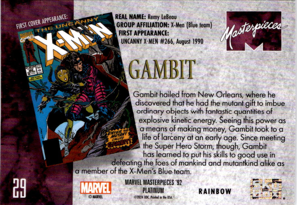 2024 Upper Deck Marvel Masterpieces '92 Platinum #29 Gambit Rainbow