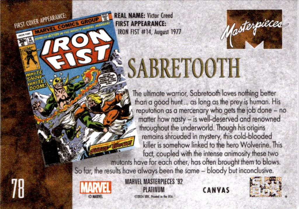 2024 Upper Deck Marvel Masterpieces '92 Platinum #78 Sabretooth Canvas