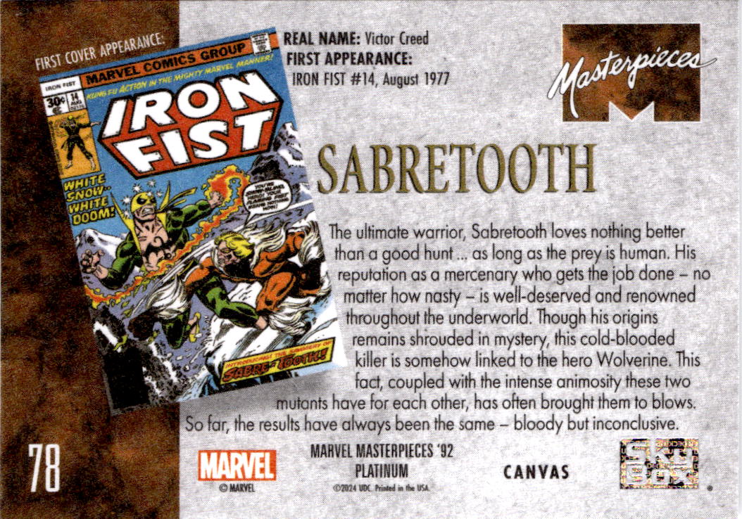 2024 Upper Deck Marvel Masterpieces '92 Platinum #78 Sabretooth Canvas