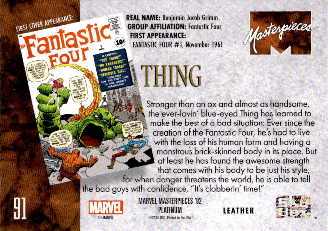 2024 Upper Deck Marvel Masterpieces '92 Platinum #91 Thing Leather