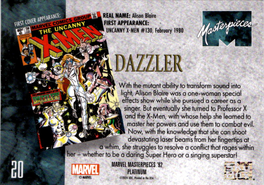 2024 Upper Deck Marvel Masterpieces '92 Platinum #20 Dazzler