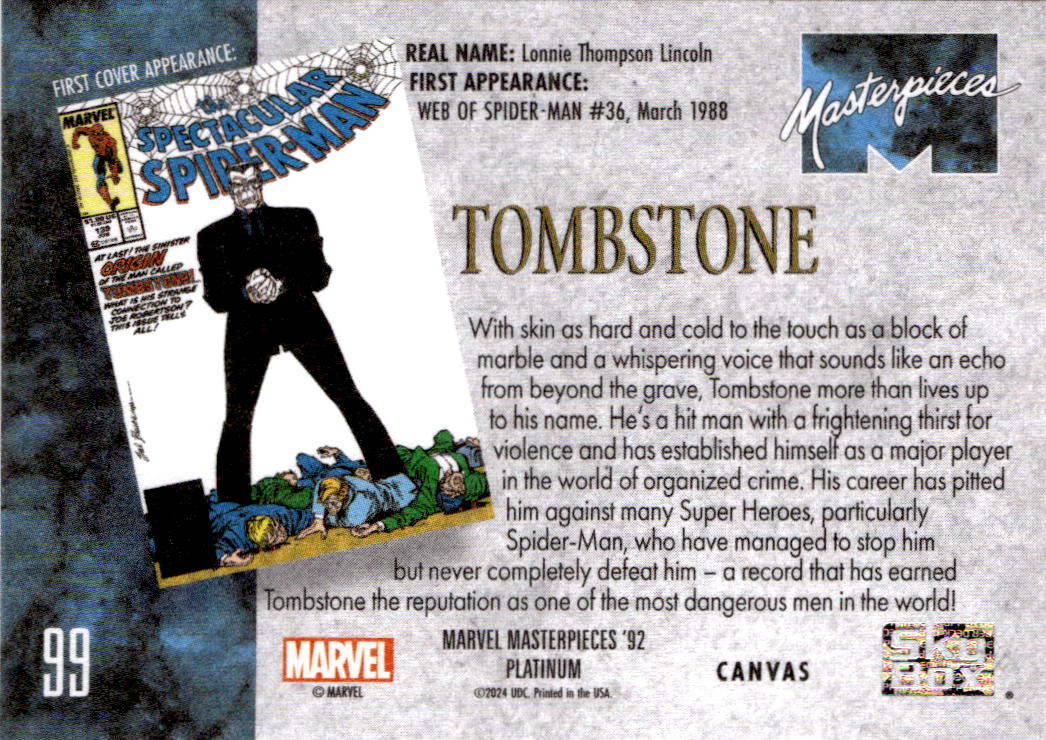 2024 Upper Deck Marvel Masterpieces '92 Platinum #99 Tombstone Canvas