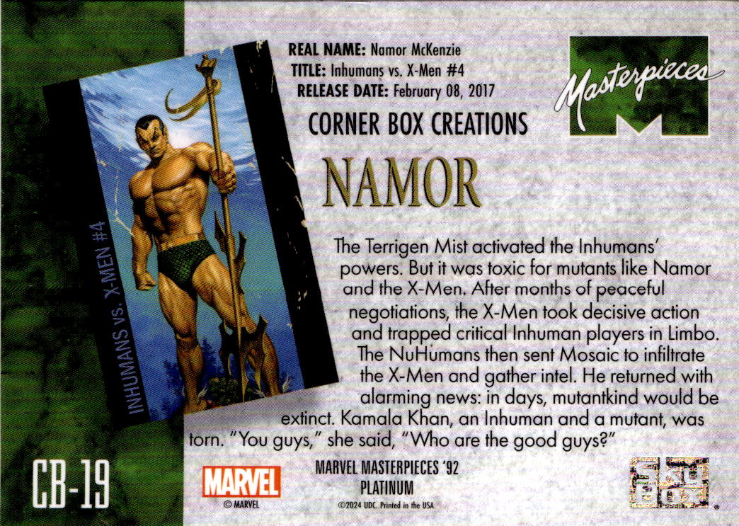 2024 UD Marvel Masterpieces '92 Platinum #CB-19 Namor Corner Box Creations
