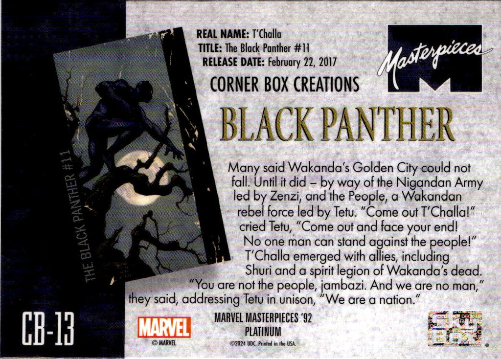 2024 UD Marvel Masterpieces '92 Platinum Black Panther Corner Box Creations