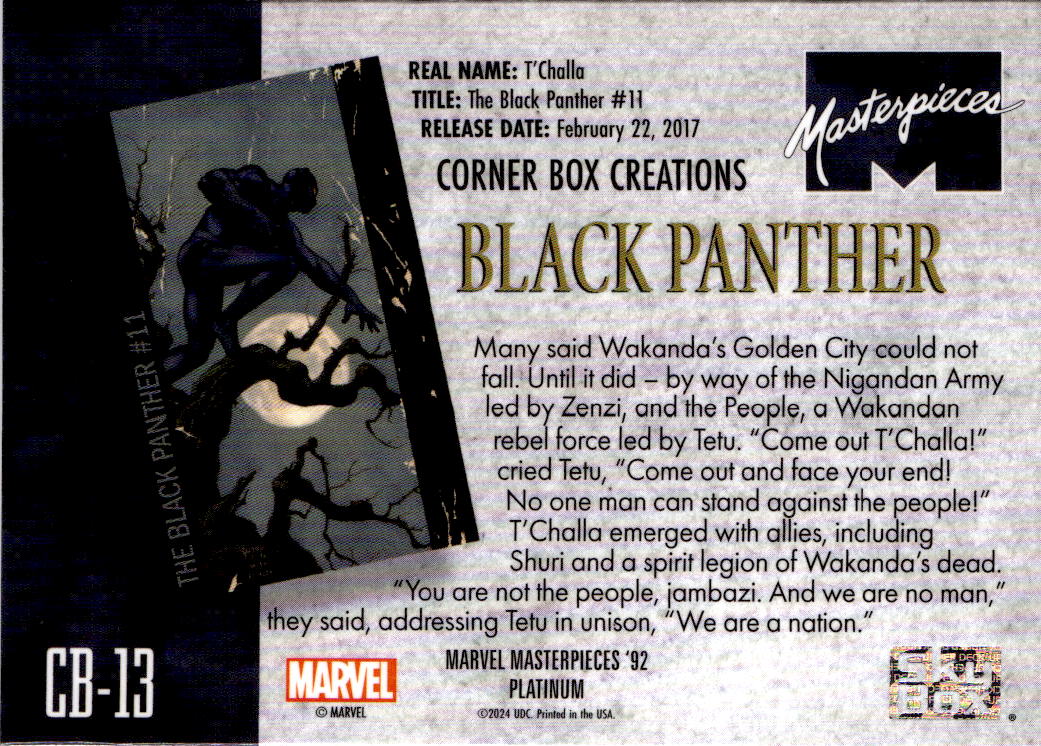 2024 UD Marvel Masterpieces '92 Platinum Black Panther Corner Box Creations