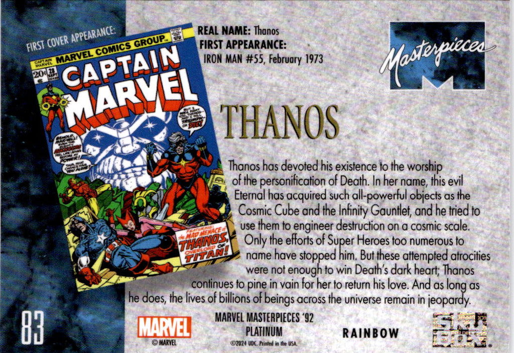 2024 Upper Deck Marvel Masterpieces '92 Platinum #83 Thanos Rainbow
