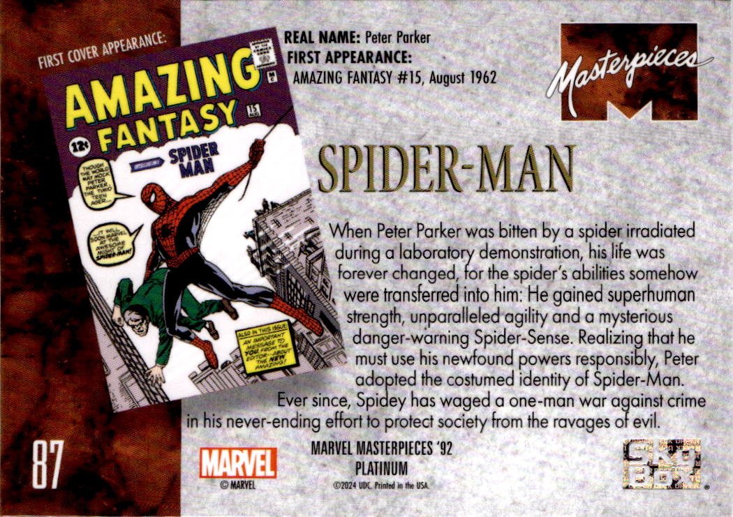 2024 Upper Deck Marvel Masterpieces '92 Platinum #87 Spider-Man