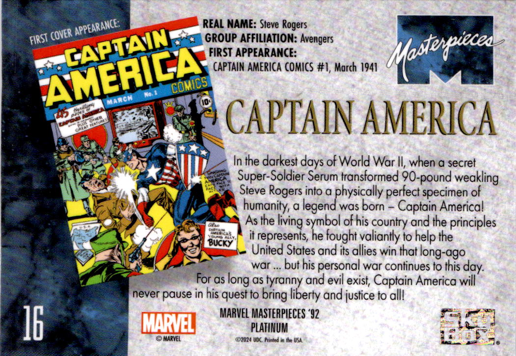 2024 Upper Deck Marvel Masterpieces '92 Platinum #16 Captain America