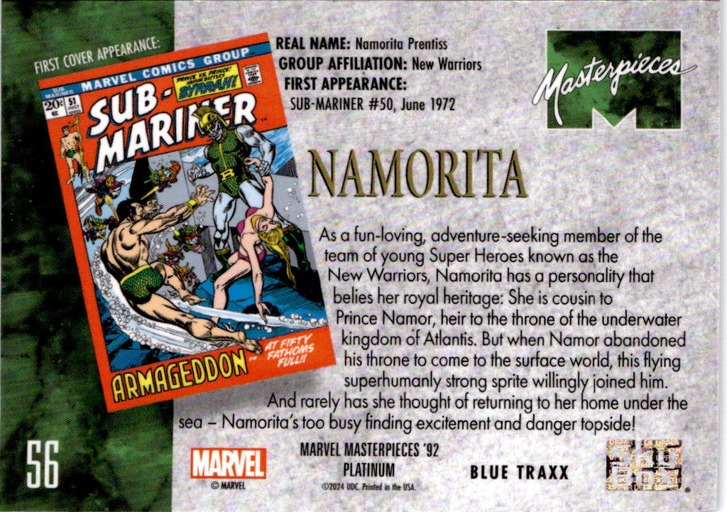 2024 Upper Deck Marvel Masterpieces '92 Platinum #56 Namorita Blue Traxx