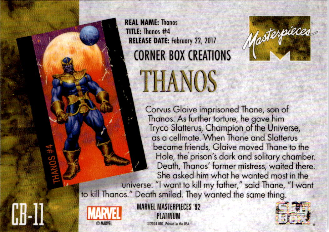 2024 UD Marvel Masterpieces '92 Platinum #CB-11 Thanos Corner Box Creations