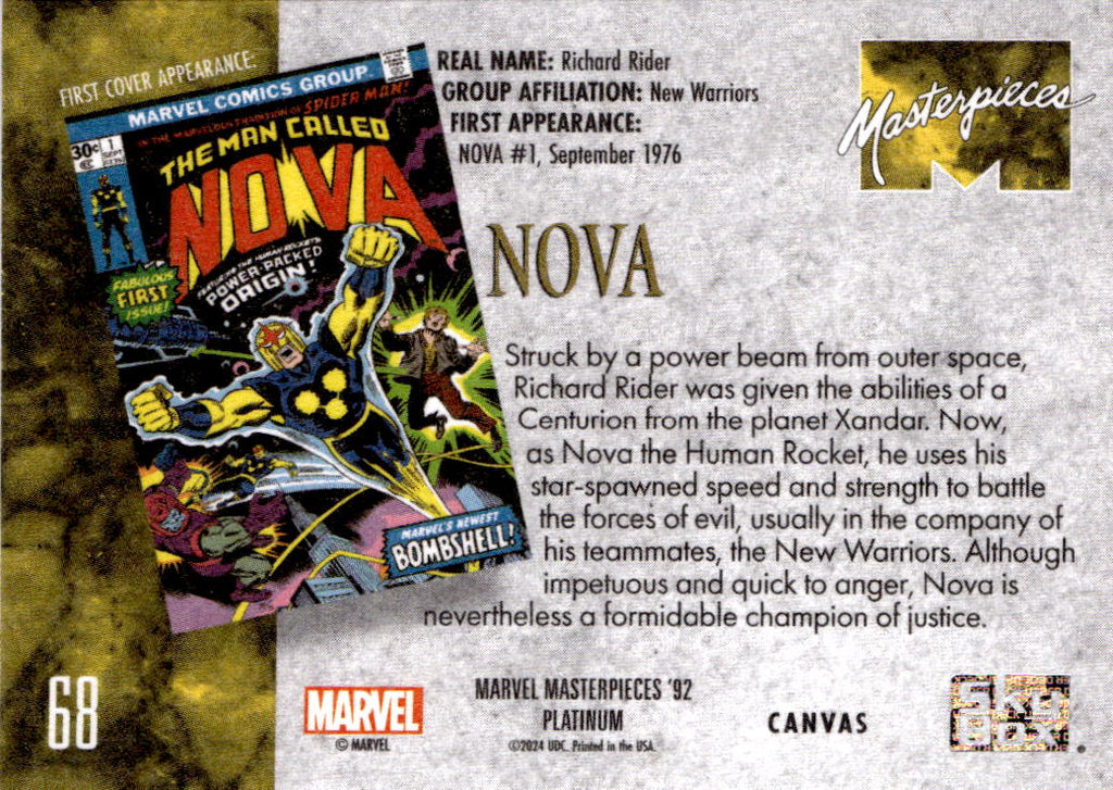 2024 Upper Deck Marvel Masterpieces '92 Platinum #68 Nova Canvas