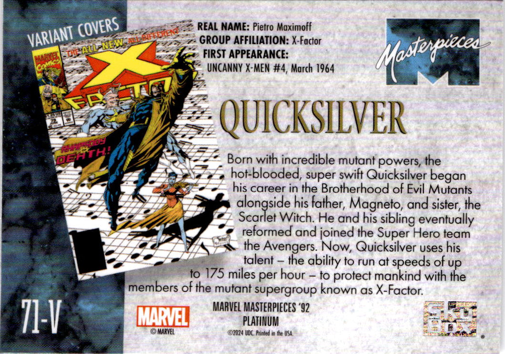 2024 Upper Deck Marvel Masterpieces '92 Platinum #71-V Quicksilver Variant Cover