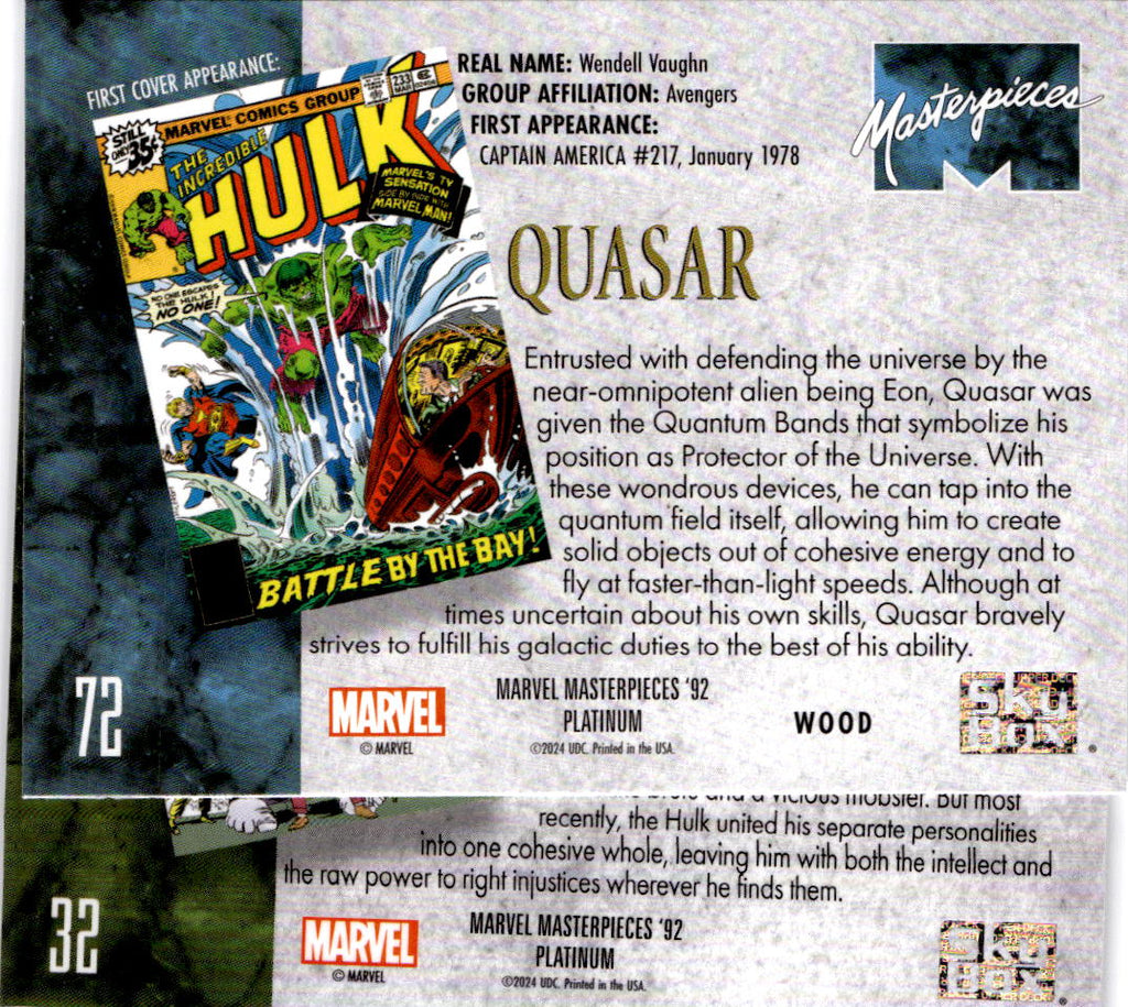 2024 Upper Deck Marvel Masterpieces '92 Platinum #32 Hulk