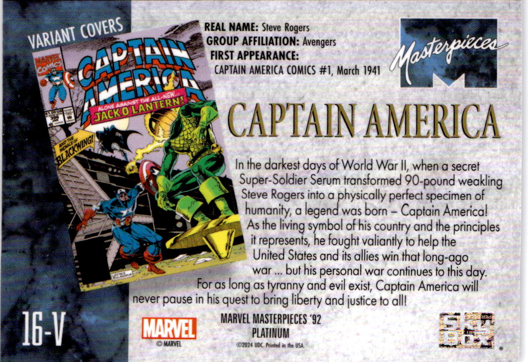 2024 UD Marvel Masterpieces '92 Platinum #16-V Captain America Variant Cover