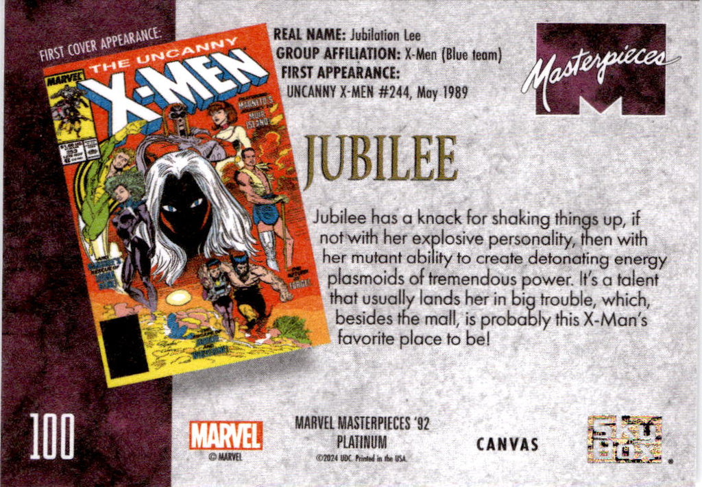 2024 Upper Deck Marvel Masterpieces '92 Platinum #100 Jubilee Canvas